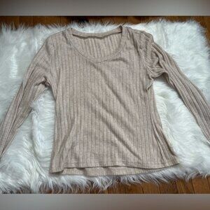 SHEIN Beige Ribbed Knit Top